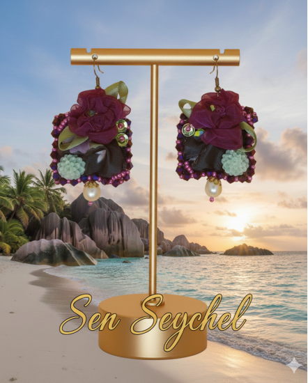 Šité dizajnové náušnice "Sen Seychel"